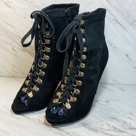 Herstyle Shoes - Herstyle Black Suede High Heel Stiletto Shoe Sz 8.5 Open Toes (see Pic)